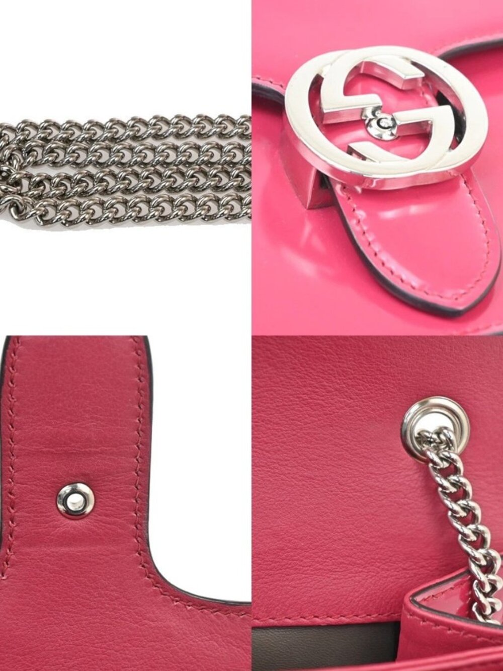 GUCCI Interlocking G Mini Chain Shoulder Bag patent Leather Pink SHW 71TA665 - Picture 8 of 13